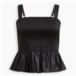 TORRID Faux Leather Black Sleeveless Peplum Smocked Cami Cropped Ruffle Top 10